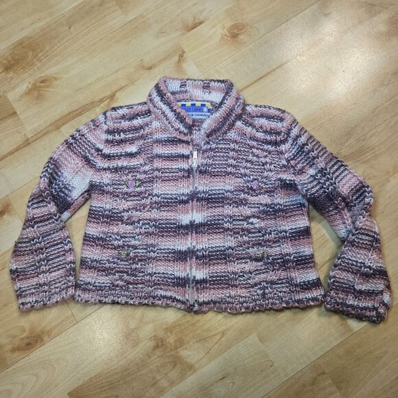 Myriam Cepeda Hand Made In Columbia Baby Girls Zip Knit Sweater Purple 1-2 Yrs - Picture 1 of 9
